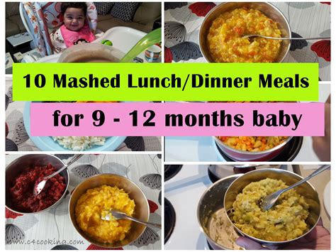 You can offer 2 meals & 2 snacks for 10 months baby, along with the breastfeed and/or formula milk. 10 Mashed Meals for 9-12 months baby.. | Baby food recipes ...