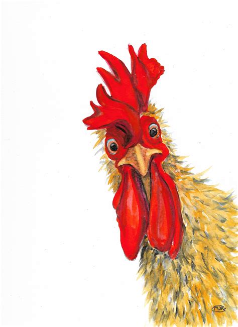Original Rooster Art Cockerel Painting Farm Animal Farm Yard Animal