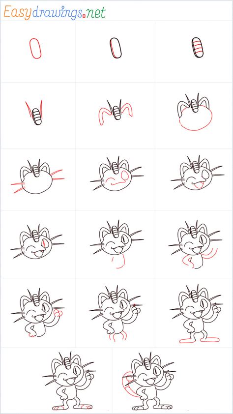 Step By Step How To Draw Meowth From Pokemon Go Drawingtutorials The