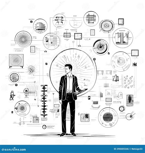 Man Standing In Front Of Many Diagrams Stock Illustration