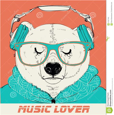 Polar Bear With Glasses And Headphones Stock Vector