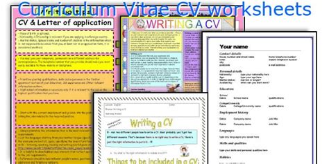 Curriculum Vitae Cv Worksheets