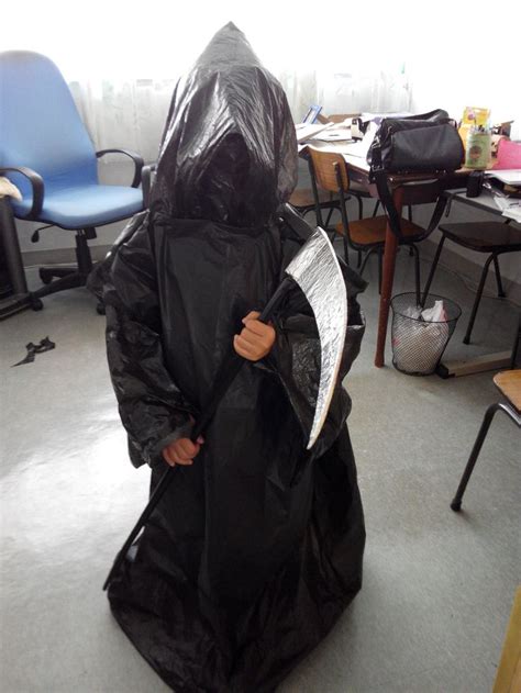 Grim Reaper Costume Made From Trash Bags Scythe Made From Newspapers
