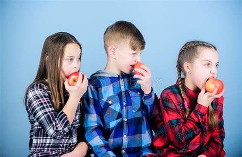 Adding Vitamins In Kids Menu Small Children Enjoy Eating Apples Full