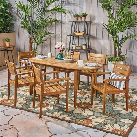 Stanford Patio Dining Set 71 6 Seater Oval Table Acacia Wood With
