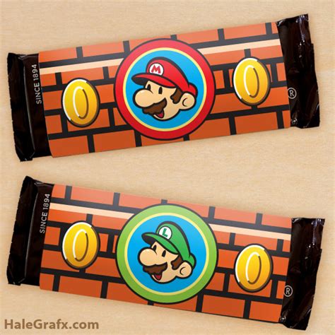 Can also be used as scrap booking paper. FREE Printable Super Mario Bros. Candy Bar Wrappers