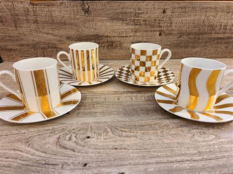 Ceramic And Gold Espresso Cups And Saucers Etsy