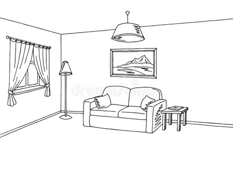 Room cartoon drawing learn how to draw barbie s living room with this easy drawing and. Living Room Interior Black White Sketch Illustration Stock ...