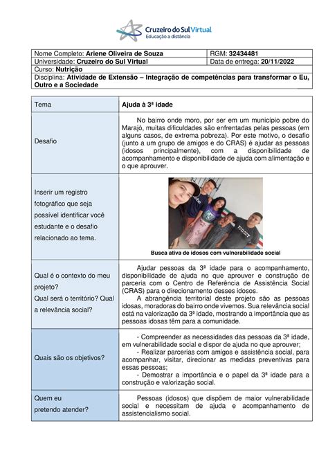 Atividades De Extensão: Integração De Competências Para Transformar O Eu