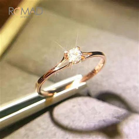 Simple Cubic Zirconia Small Stone Thin Ring Rose Gold Engagement Rings