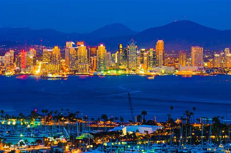 San Diego Skyline At Night Stock Photos Pictures And Royalty Free Images