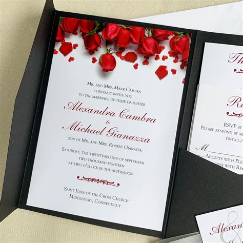Red Roses Wedding Invitation Black Tie Wedding Etsy