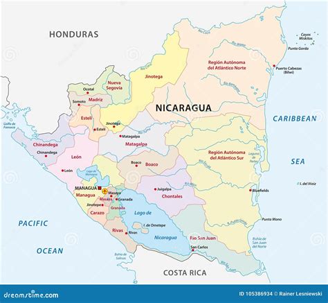 Mapa Administrativo Y Politico De Nicaragua Del Vector Ilustracion Del