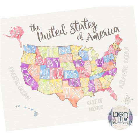 16x20 Us Map United States Map In Pastel Colors Fun Us Map For
