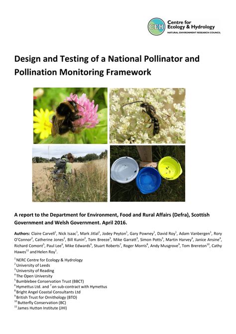 Pdf Design And Testing Of A National Pollinator And Pollination Monitoring Framework
