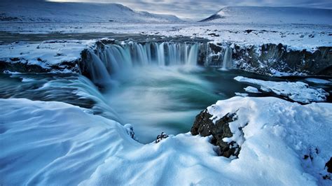 Wallpaper Godafoss Waterfall Winter Iceland 5k Nature 17377