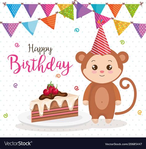 Happy Birthday Card With Monkey Royalty Free Vector Image
