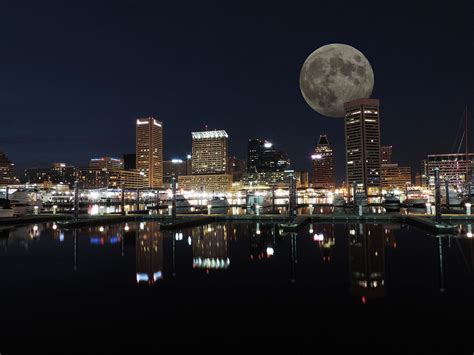 Downtown Baltimore Maryland Night Skyline Moon Photograph By Cityscape