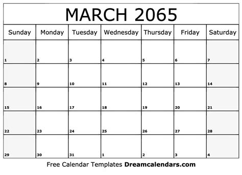 March 2065 Calendar Free Printable With Holidays And Observances