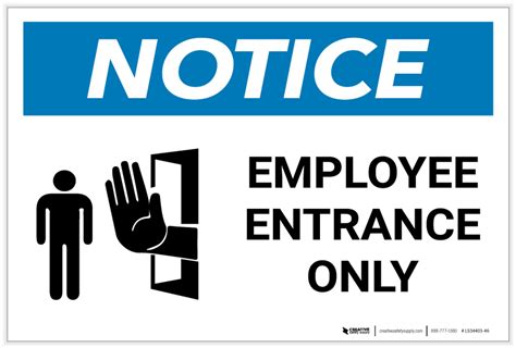 Notice Employee Entrance Only With Hand With Icon Landscape Label