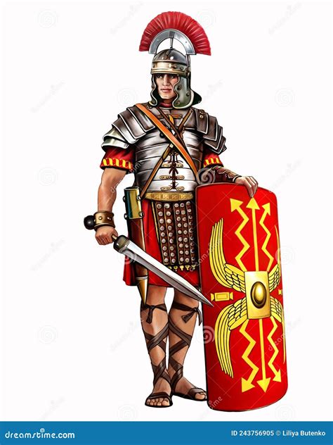 Roman Legionary With A Gladius Sword And A Scutum Shield Stock