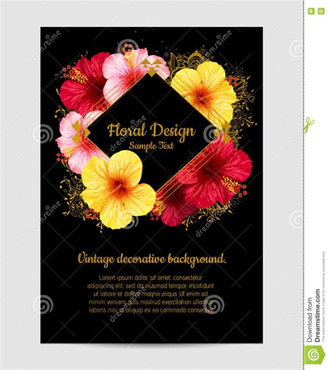 Vector Hibiscus Flower Invitation Card Stock Vector Illustration Of