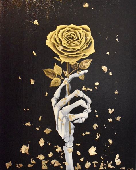 Esqueleto Mano Sosteniendo Una Rosa Pintado A Mano Arte Etsy España