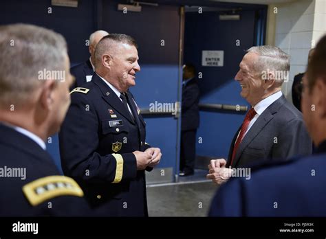 Secretary Of Defense James Mattis Talks With Army Maj Gen Glenn