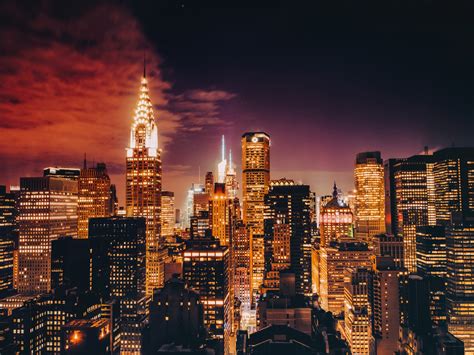 배경 화면 뉴욕 고층 빌딩 도시 밤 조명 미국 1920x1440 Hd 그림 이미지