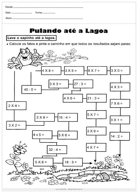 Atividades De Matemática 4 Ano Multiplicação E Divisão Para Imprimir