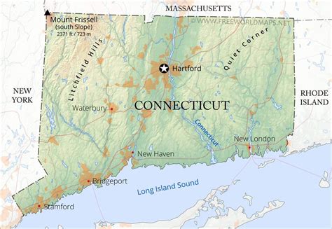 Physical Map Of Connecticut Tourist Map Of English