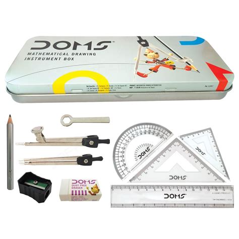 Doms 9 Pieces Maths Geometry Box Ruler Protractor Set Square School