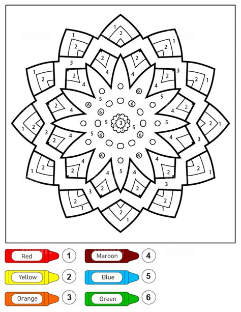 Lovely Flower Mandala For Kids Color By Number Coloring Page Free