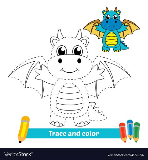 Trace And Color For Kids Dragon Royalty Free Vector Image