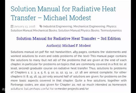 Solution Manual For Radiative Heat Transfermichael Modest