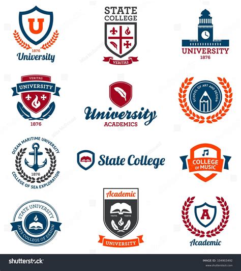 Set Of University And College School Crests And Logo Emblems Stock