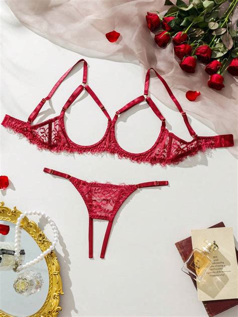 Shein Classic Sexy Floral Lace Harness Lingerie Set Shein Usa