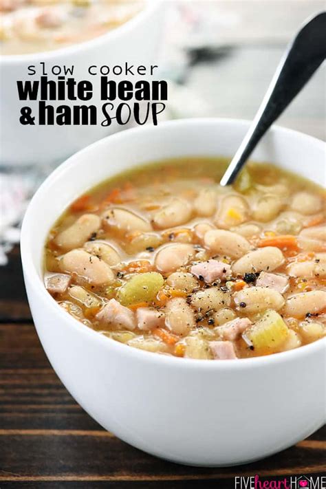 Transfer to crockpot, along with water they were cooked in. Slow Cooker Ham and Bean Soup • FIVEheartHOME
