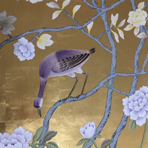 Hand Painted Chinoiserie Wallpaper On Gold Metallic Leaf Hand Etsy