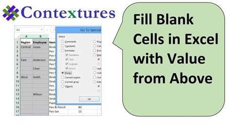 Fill Blank Cells In Excel With Value From Above Youtube