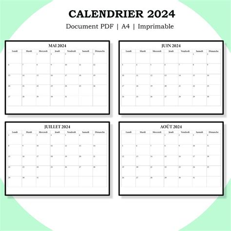Printable 2024 Calendar Digital Calendar 2024 Pdf Format A4