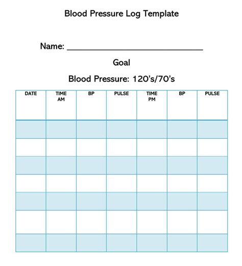 Large Print Downloadable Free Printable Blood Pressure Log Sheets
