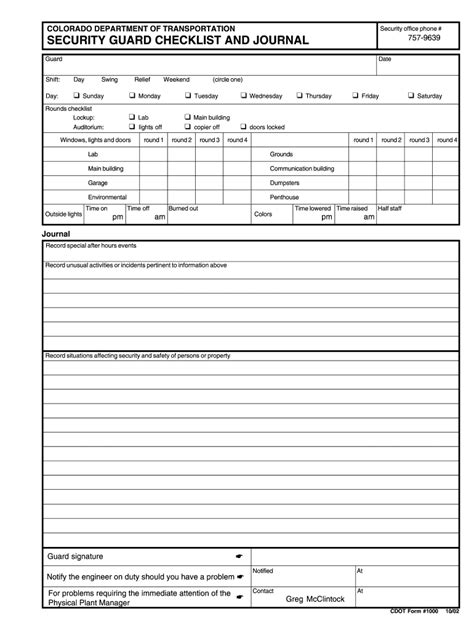 Security Report Security Guard Checklist Template Report Template