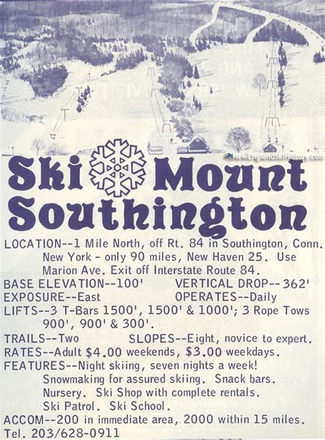 1968 69 Mt Southington Trail Map New England Ski Map Database