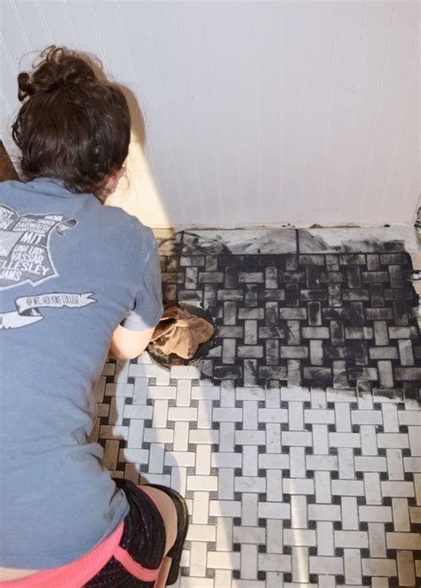 One Room Challenge Week Three Installing Marble Basketweave Tile