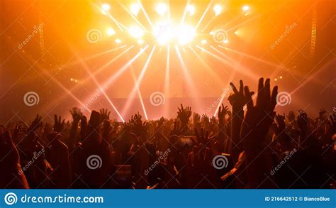 Silhouettes Of Concert Crowd In Front Of Stage Stock Photo Image Of
