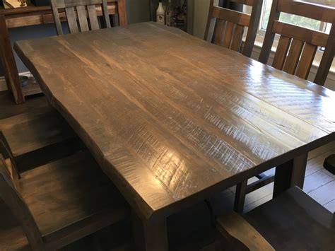 Shop styles from rustic farmhouse to mid century modern. Yukon Turnbuckle table, live edge top, rough cut, built in wormy maple, finished
