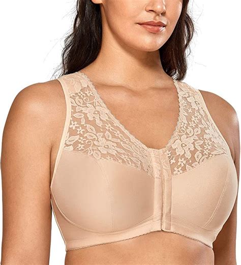 DELIMIRA Women S Full Coverage Wirefree Lace Plus Size Front Closure