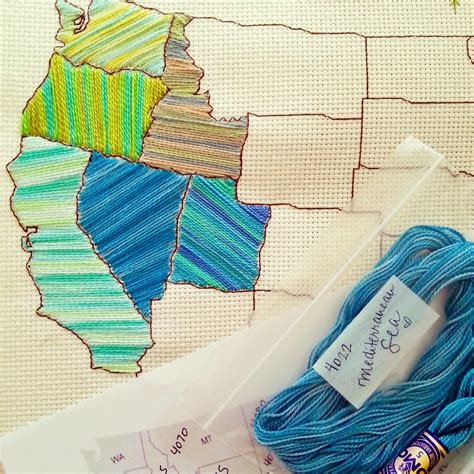 Can be used for home decor, for example. sew, sewing, cross stitch, map, us, united states, floss ...