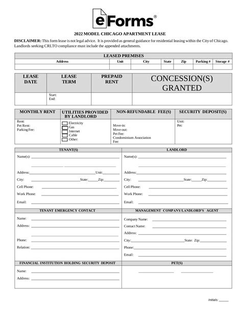 Free Illinois Chicago Only Residential Lease Agreement Template Pdf